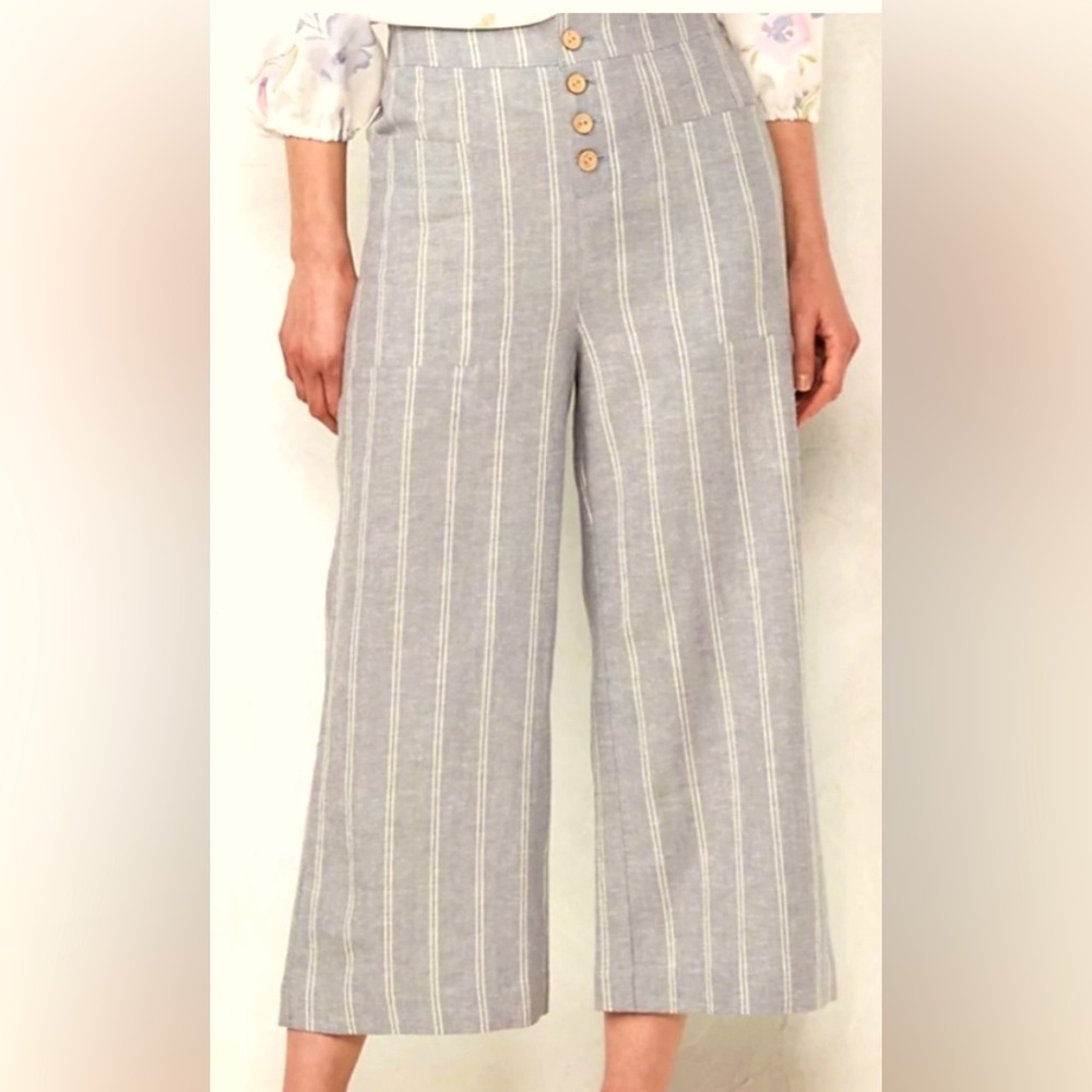 Lauren Conrad wide leg cropped casual linen lined pants XL
